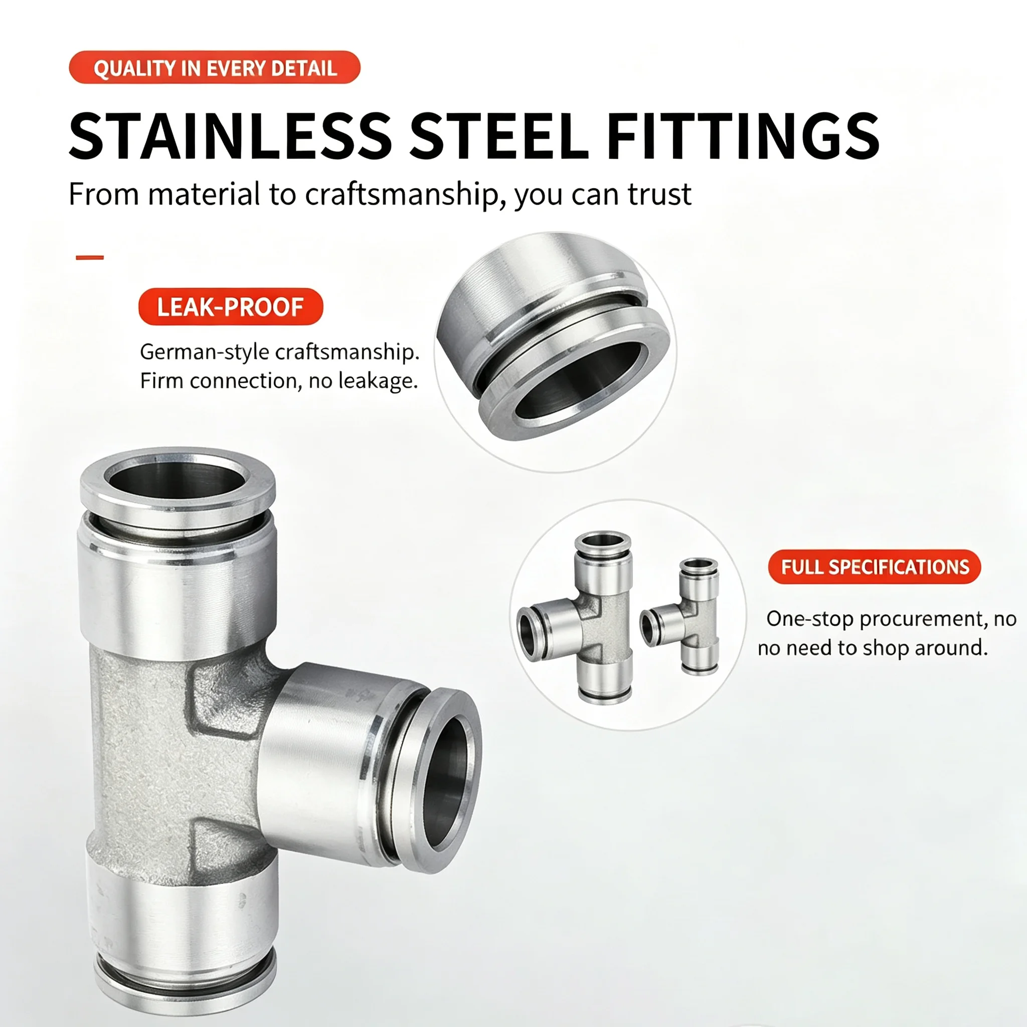 10Pcs 3 Way Spliter Pneumatic 304 Stainless Steel Push in Quick Connector Release Air Fitting 4mm 6mm 8mm 10mm 12mm 14mm OD Tee