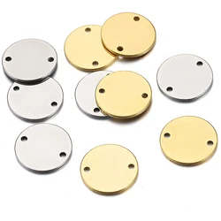 10pcs Gold Stainless Steel Round Charms Pendants for Jewelry Making DIY Necklace Bracelet Two Hole Connectors Charm Beads