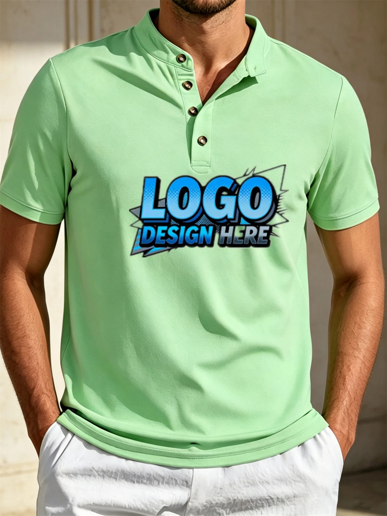 Customized products - High-quality men's clothing - Men's casual polo shirt with a collar. Customization available for personali