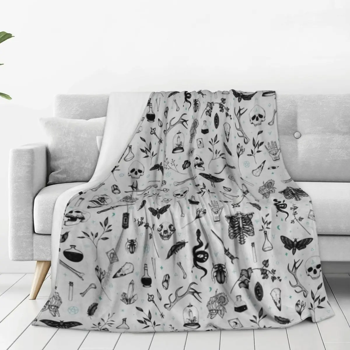 Curiosities Bone White Skull Blankets Flannel Super Soft Sofa Throw Blankets For Couch Bedding Outdoor Throws Bedspread Quilt