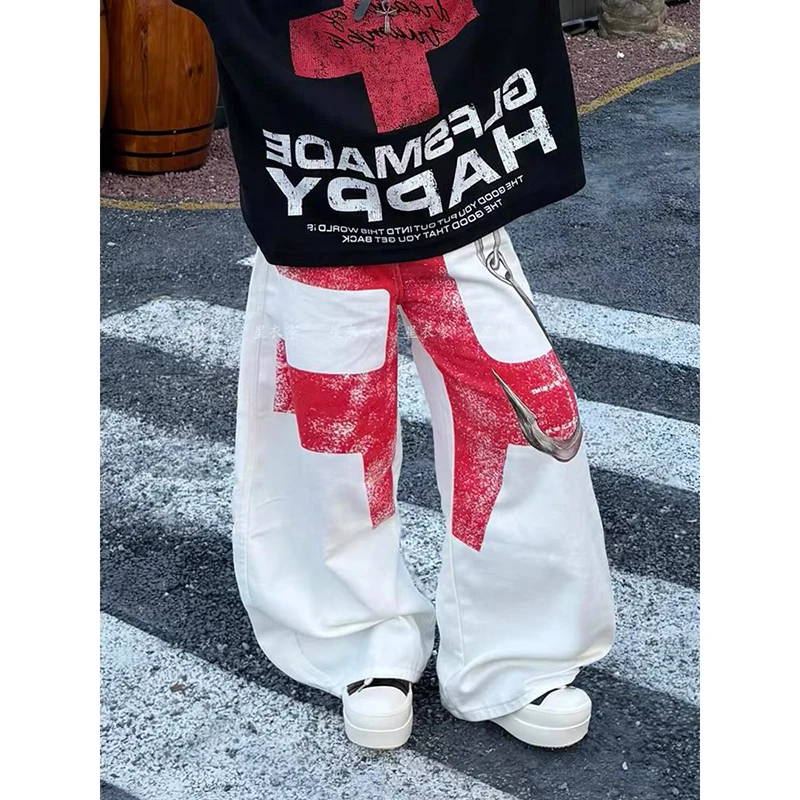 ZHIZOU White Baggy Jeans Women Harajuku Vintage Y2k Wide Leg Denim Trousers Oversize Long Pants Aesthetic 2000s Style Clothes