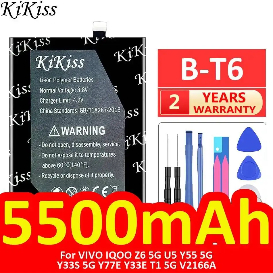 

B-T6 Environmentally Friendly For Vivo Iqoo Z6 5G U5 Y55 Y33S Y77E Y33E T1 V2166A Mobile Phone Battery 5500Mah