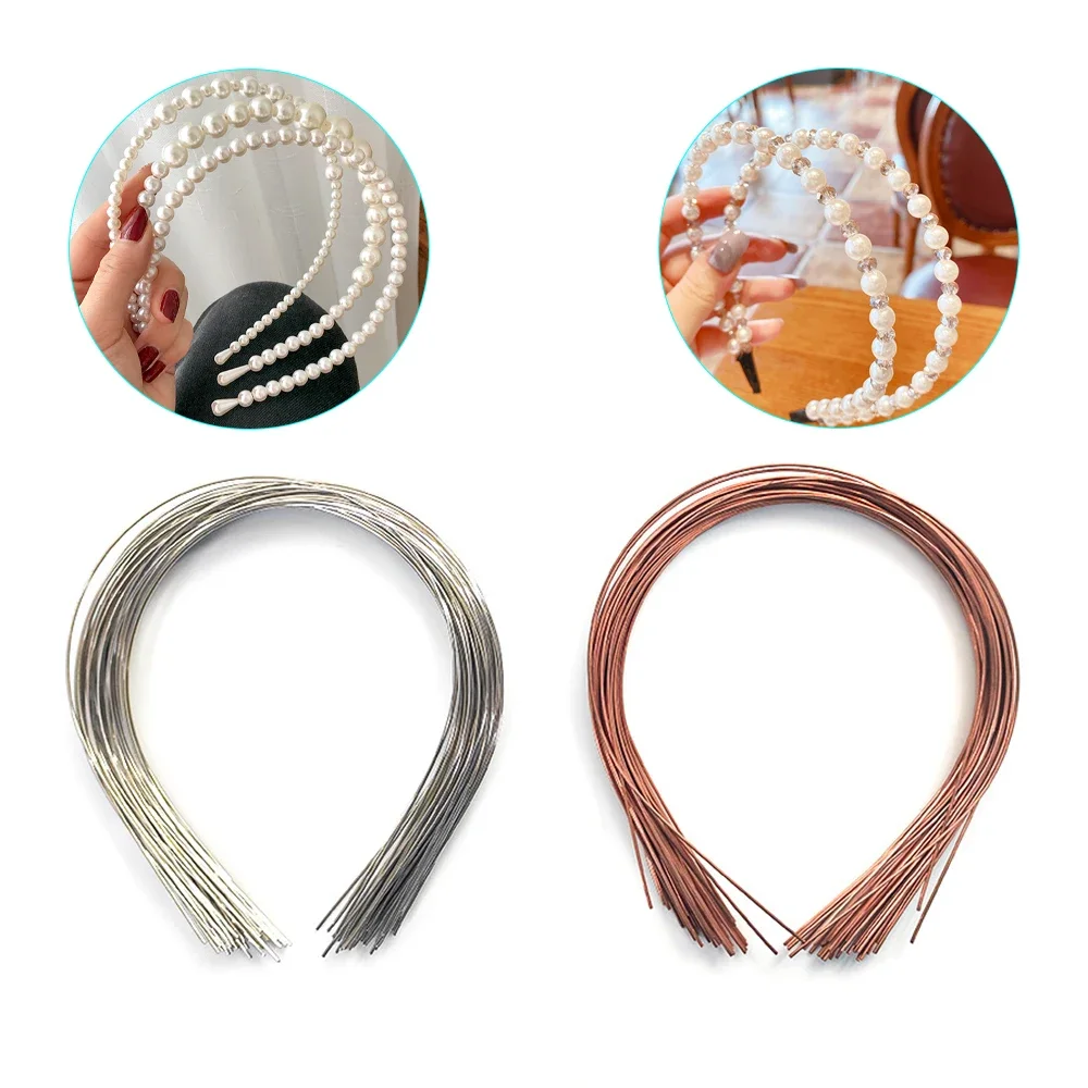 20PCS 1.2mm Beading Hair Hoops Base Metal Headband Setting Silver/Rose Gold Wear Jewelry Making DIY Pearl Headband Craft Sewing