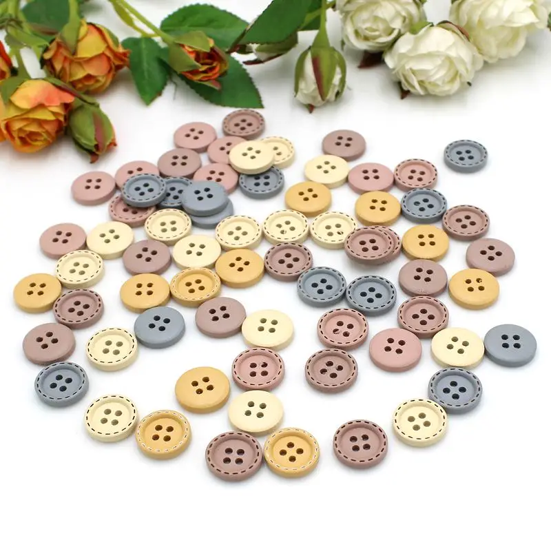 50pcs 15mm Wooden Buttons For Clothing Needlework Scrapbooking Wooden Decorative buttons for Crafts Diy Accessories