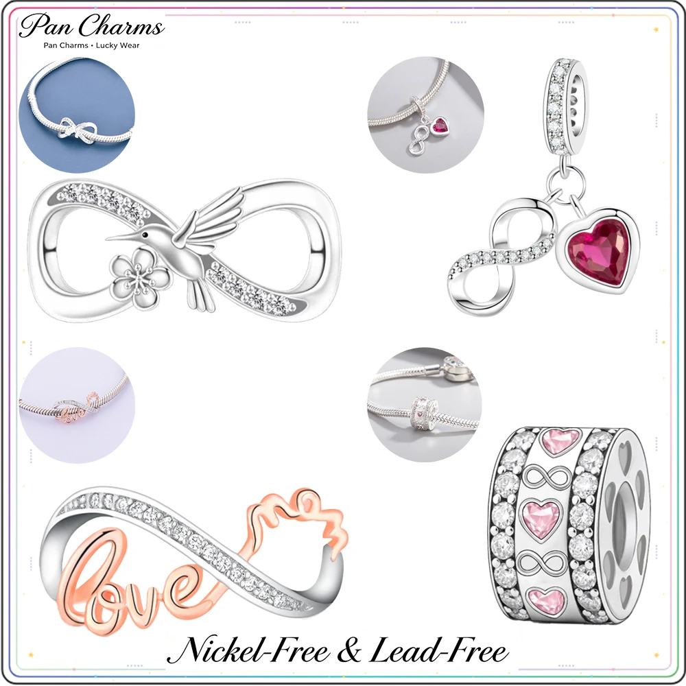 Pan Charms Infinity Love Heart Pendant Valentine Couple Jewelry Gift for Her Girlfriend Wife Bracelet Necklace Making Supplies