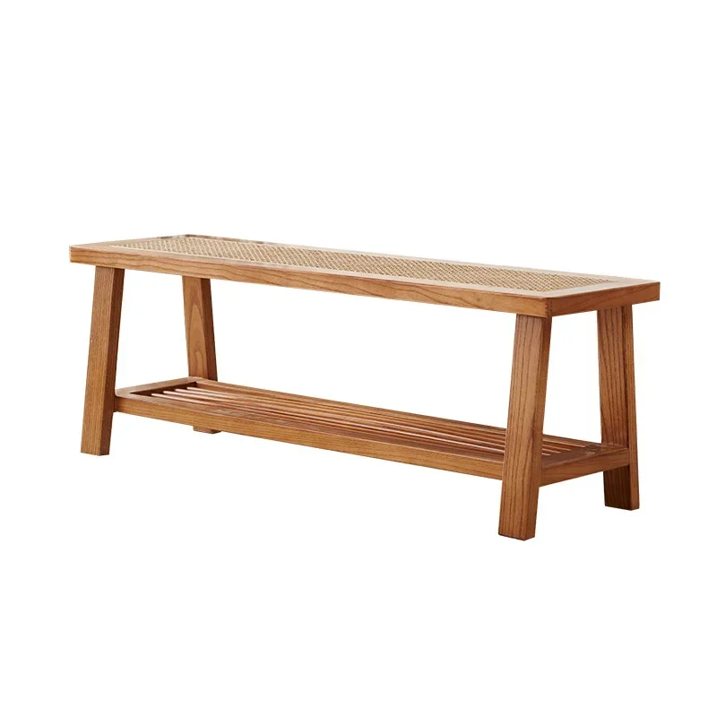 

Modern simple ash wood rattan seat surface B & B bedroom bedside stool with storage layer