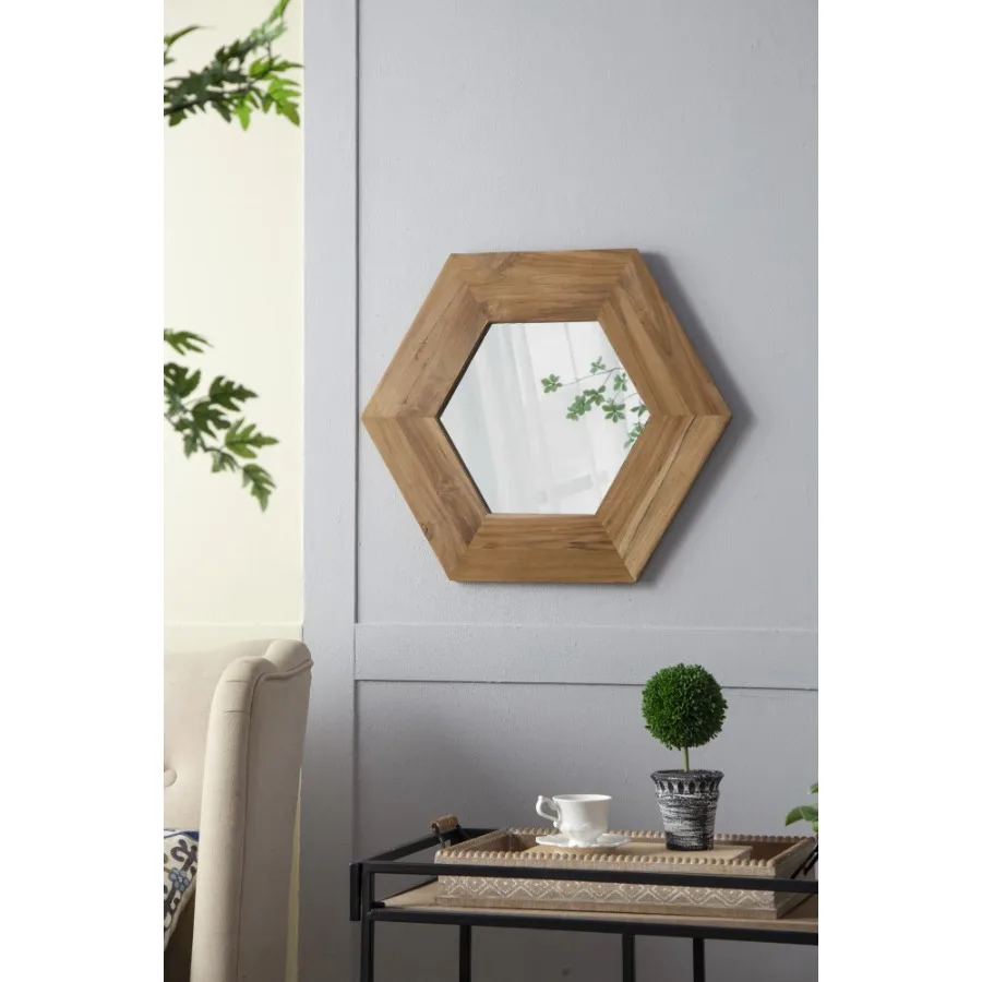 18.5" x 18.5" Hexagon Wood Frame Mirror Wall Decor for Living Room Bathroom Hallway