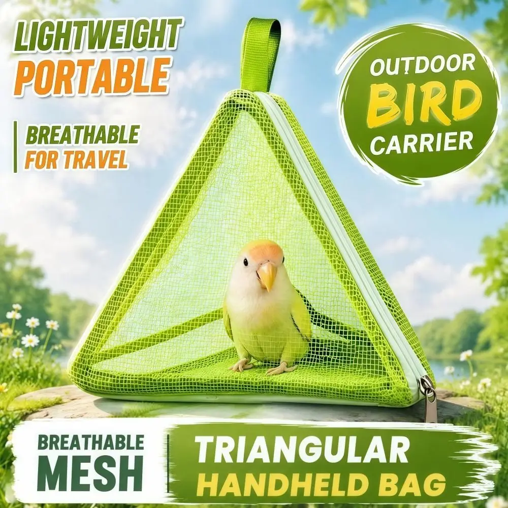 Practical Mesh Bird Outdoor Carrier Triangular Lightweight Parrot Carry Bag Breathable Handheld Bird Going Out Pouch Pet Birds