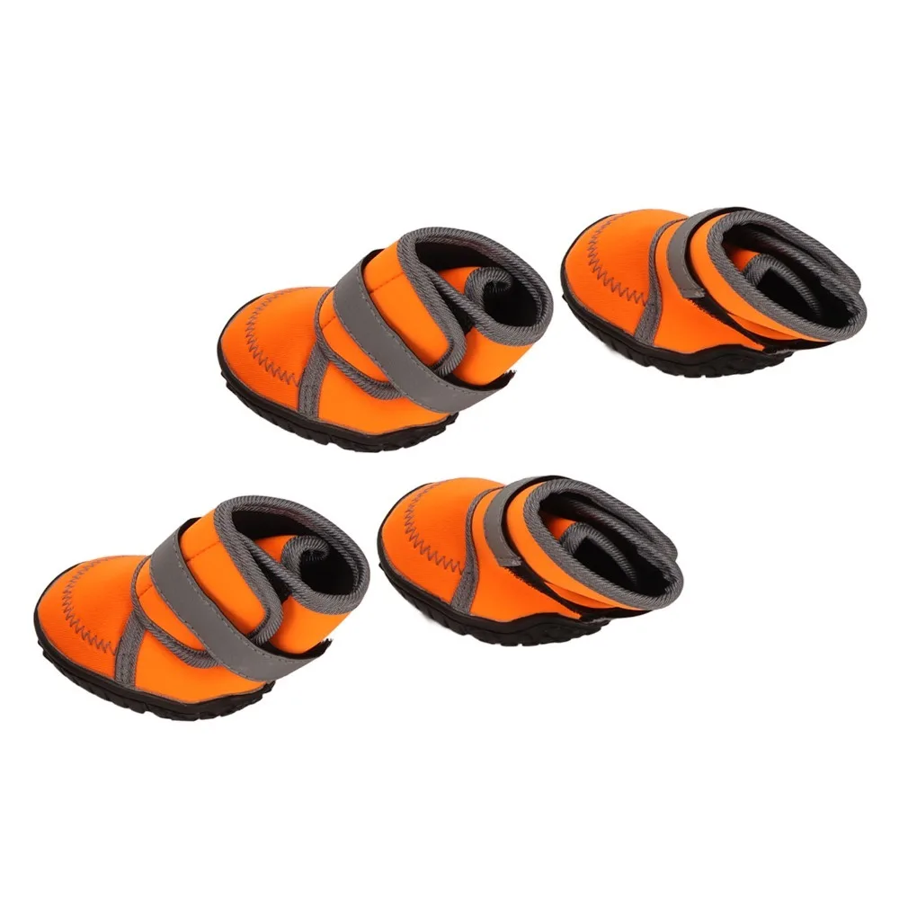 4pcs Four Way Stretch Dog Boots Orange High Shaft Shape High Cut Dog Booties Water Proof Multi Size Options Pet Paw Shoes
