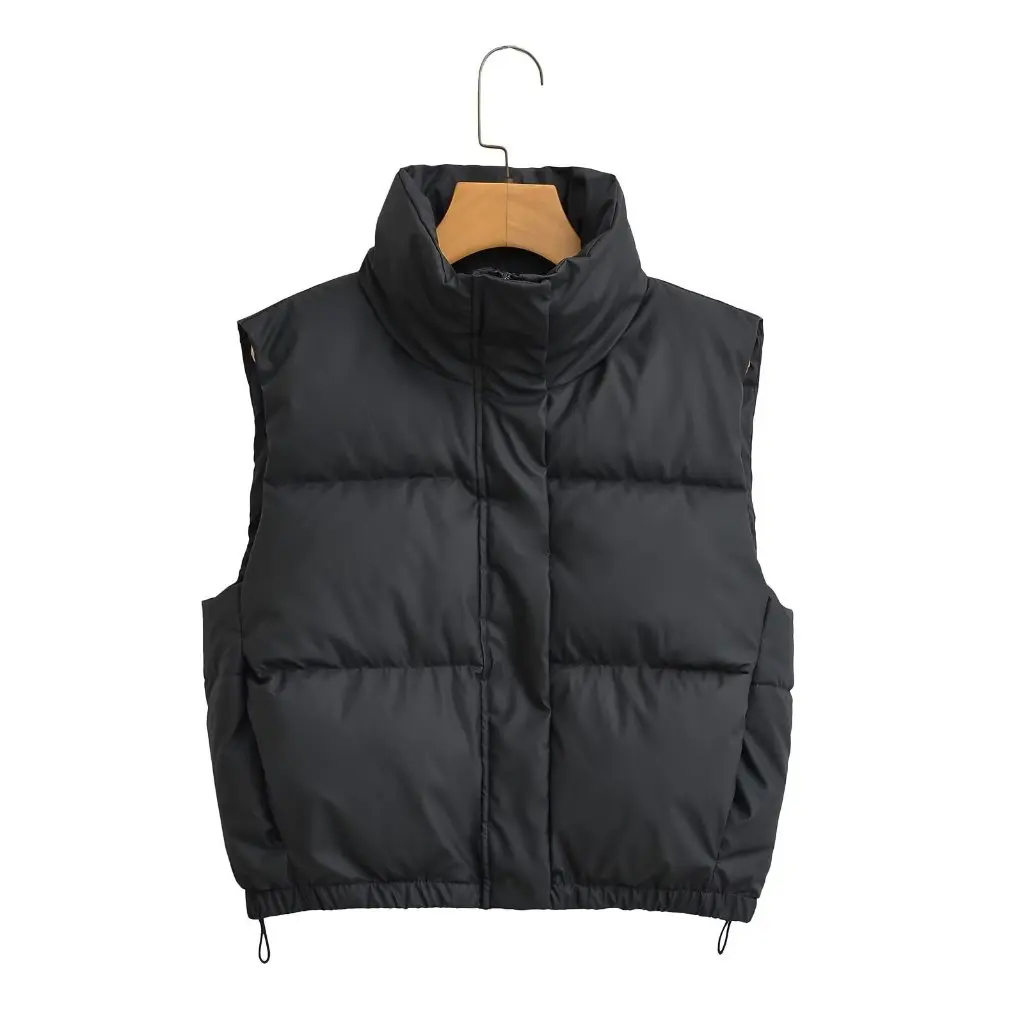 

Winter Women's High Collar Cotton-Padded Vest Solid Color European American Style Fashion Temperament Leisure Sleeveless Jacket