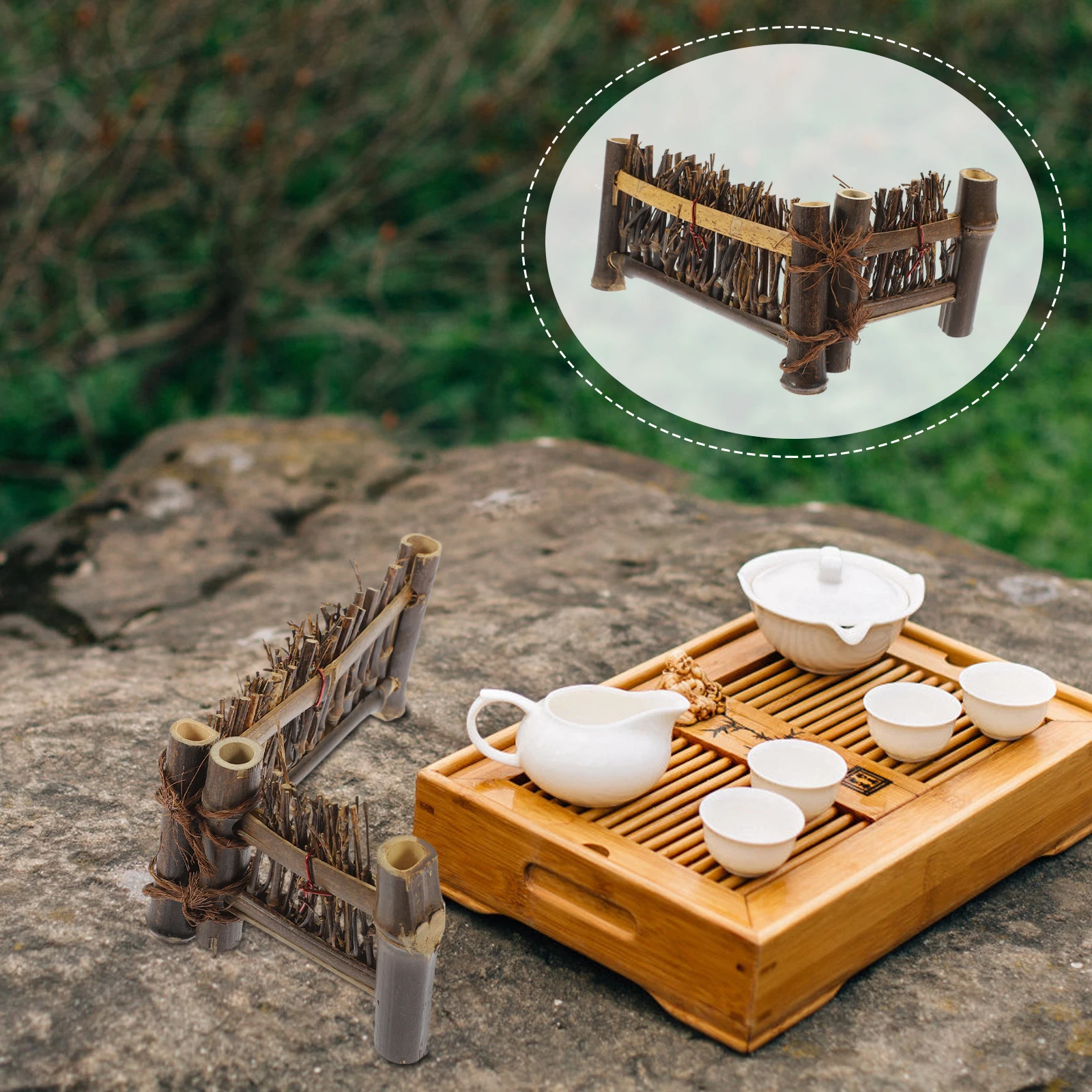 

Small Bamboo Fence Ornaments Miniature Garden Landscaping Bonsai Decorations Rustic Style Photo Props Tea House Accessories