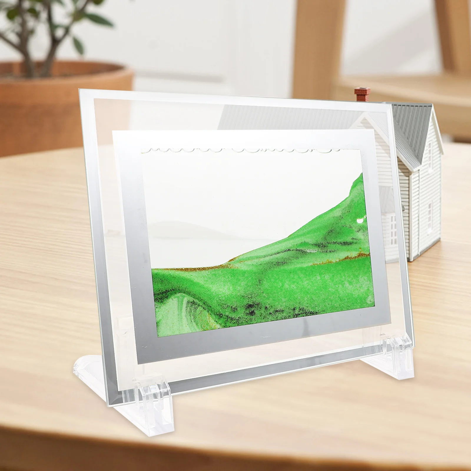 Pintura de arena movediza decorativa, imagen artística de arena de cristal, adorno de escritorio de estudio para sala de estar, arena que fluye, arena móvil relajante para el hogar