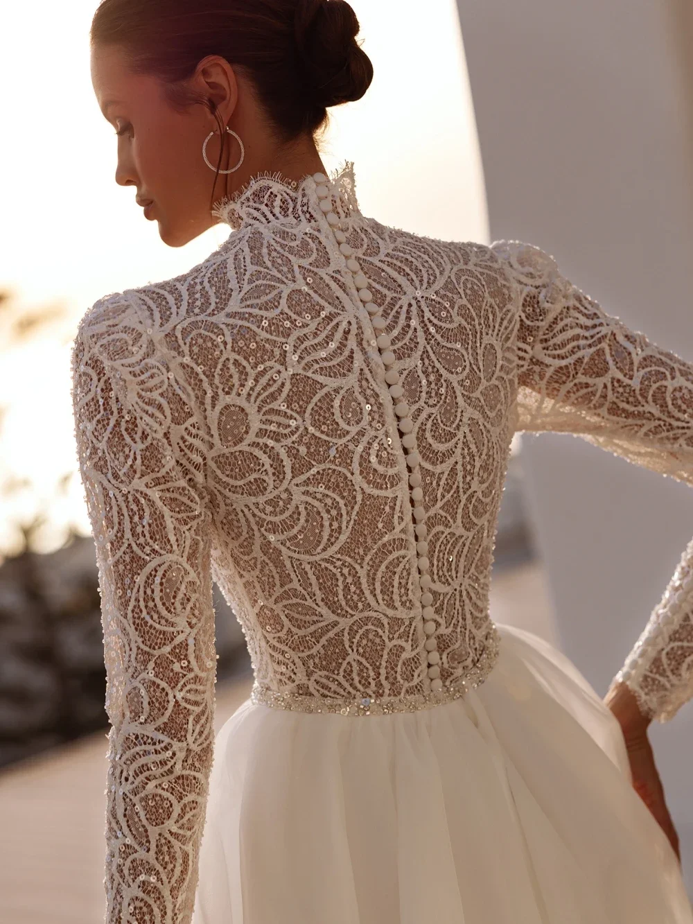 Vestido de novia de corte a con cuentas de lentejuelas personalizado con tren desmontable vestido de novia modesto de manga larga vestidos de novia 2025 para novia