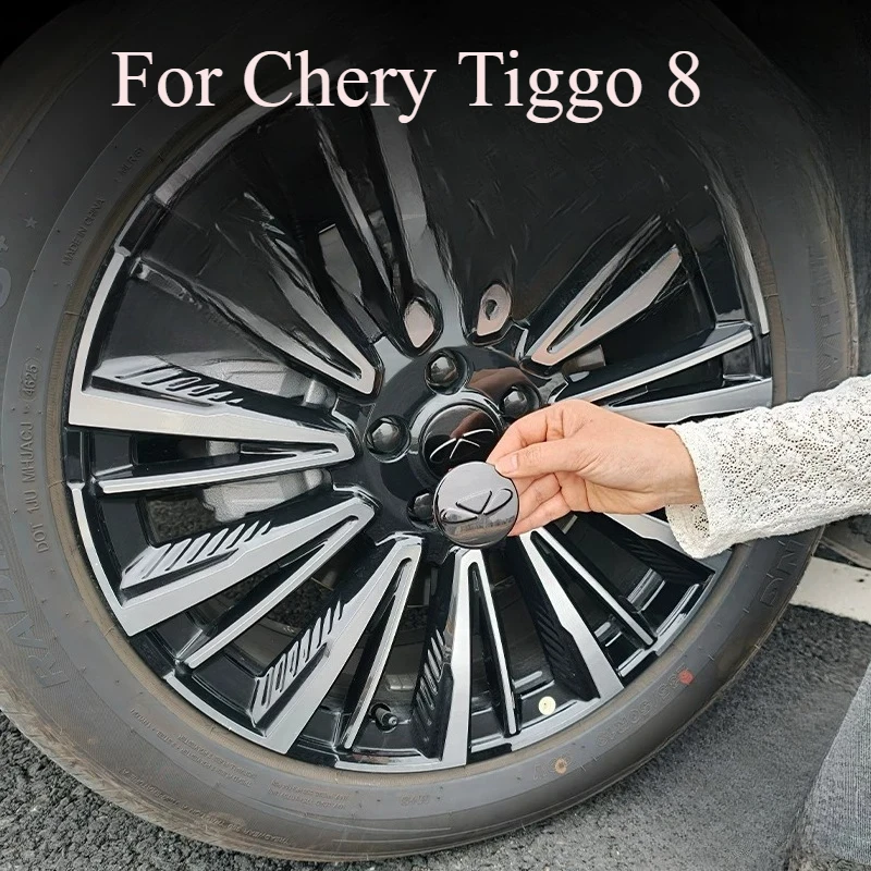 For Chery Tiggo 8 Wheel Center Cap Cover Sticker – Gloss Black Emblem Overlay Decal Set, Metal-Look Hub Cap Badge Cover