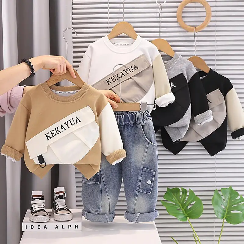 

Boys Fashion Long Sleeve Hoodie Two Piece Set Cotton Blend Baby Boys Infants Spring Autumn Season 2026 New Trendy Clothing Set