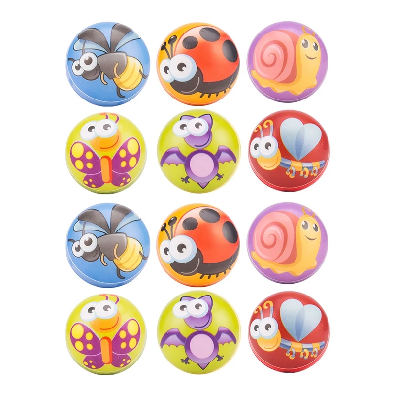 12 Pcs 6.3Cm Cartoon Insect Foam Ball Relief Toy Hand Wrist Exercise Toy Balls For Children Adult