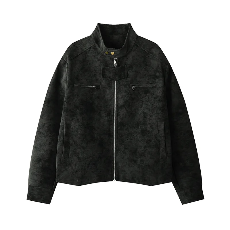 2025 New Winter Autumn Cotton-Padded Casual Leather Jacket Original Tie-Dye Front PU Leather Jacket Pilot Jacket Coat for Men