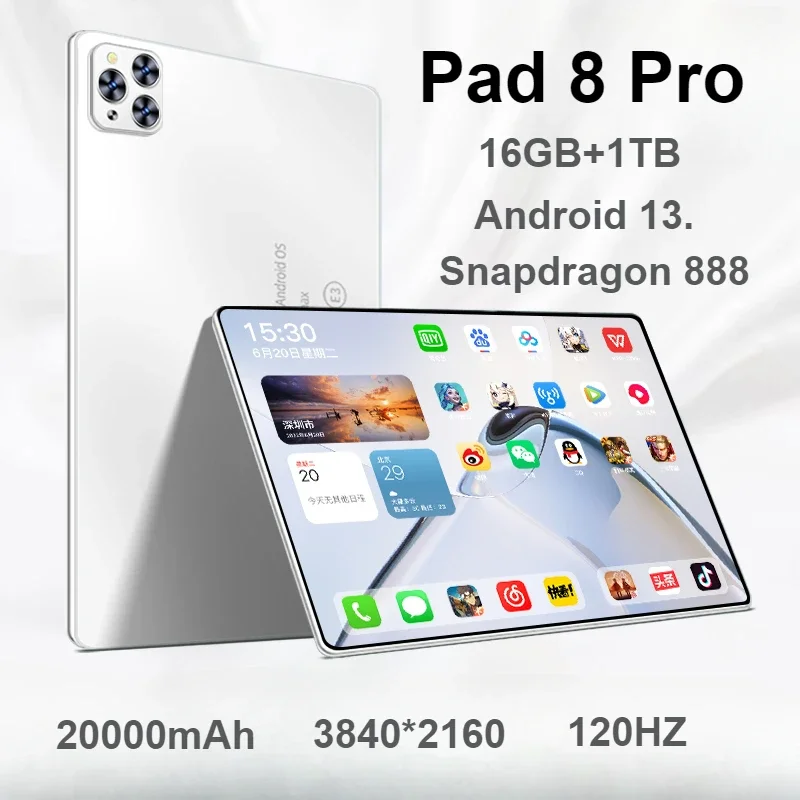 

2024 New Tablet Pad 8 Pro Android13 20000mAh Global Version 10 Core 16GB+1TB 11-Inch Qualcomm Snapdragon 888 Study Work & Play