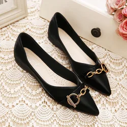 Women Flats Solid Color Pointed Head Chains Large Size 43 44 45 46 31 32 33 34 Summer Spring Flat Heel Shoes for Lady Soft Sole