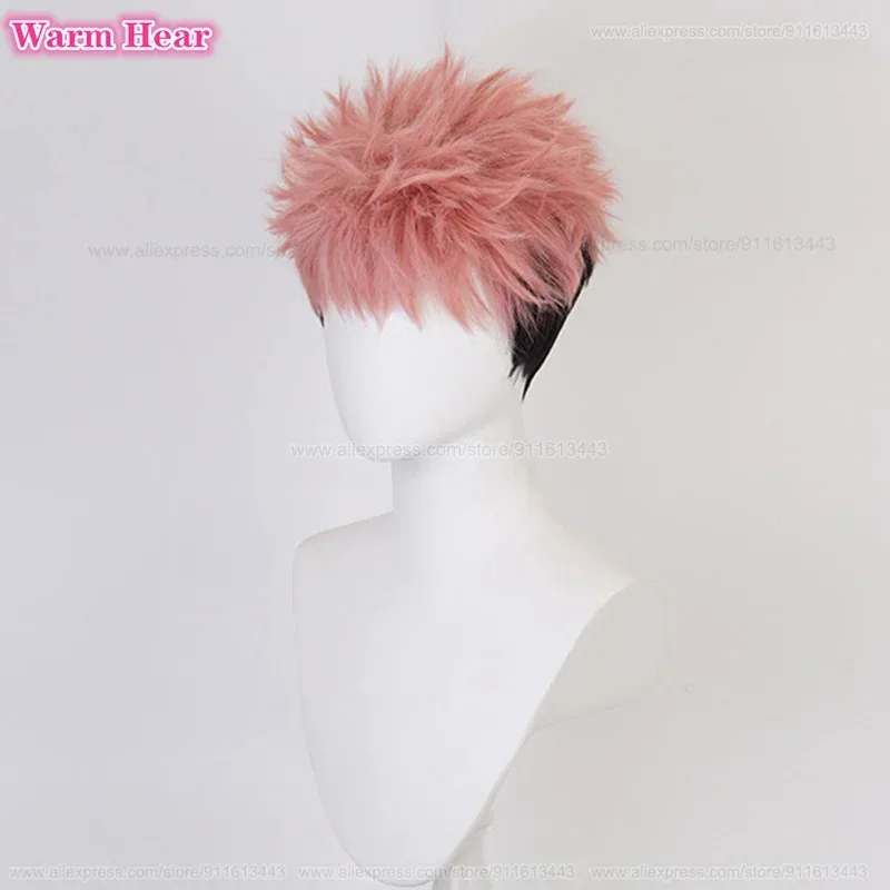 متوفر في المخزون Itadori Yuji الاصطناعية قصيرة 30 سنتيمتر مختلط اللون تأثيري أنيمي مقاومة للحرارة الشعر باروكات الحفلات + غطاء شعر مستعار مجاني