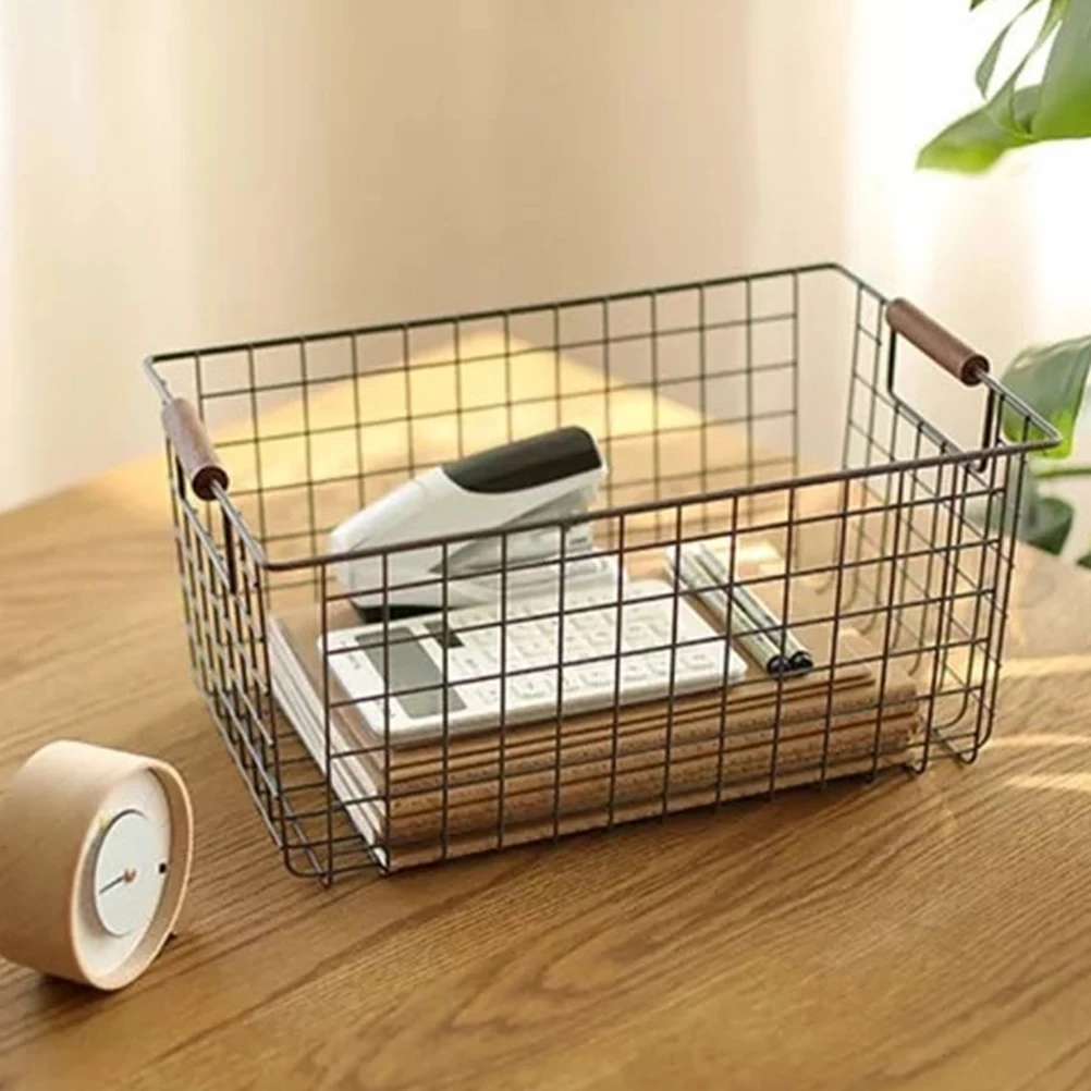 

Storage Basket Home Organizer Wrought Iron Corrosion Resistant Desktop Countertop Sundries Container Wire