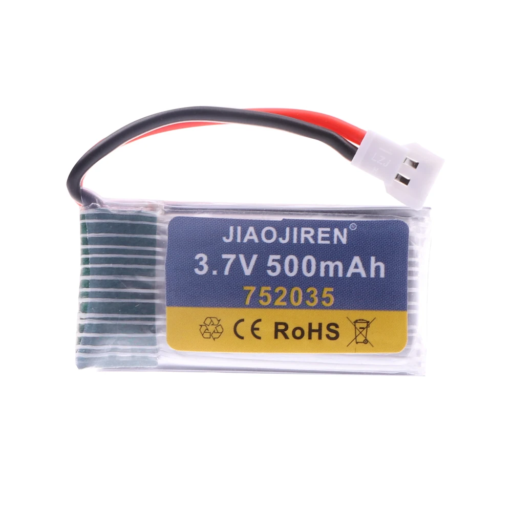 3.7V 500mAh 752035 baterai Lipo dengan pengisi daya untuk H107 H31 KY101 E33C E33 RC Drone suku cadang helikopter 3.7V 1S baterai XH2.54