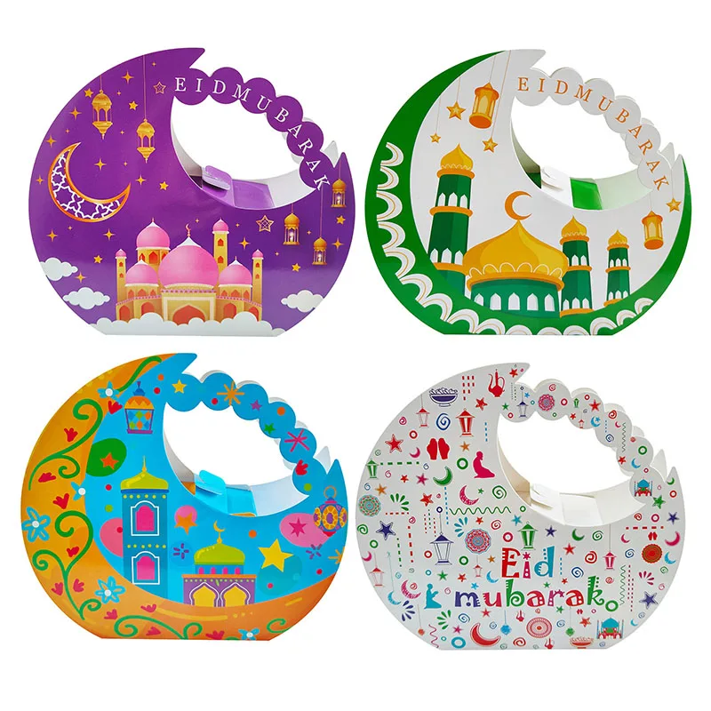 

50/70Pcs Eid Mubarak Favors Gift Building Moon Candy Box Ramadan Kareem Decor Packaging Box Muslim Happy al-Fitr Party Supplies