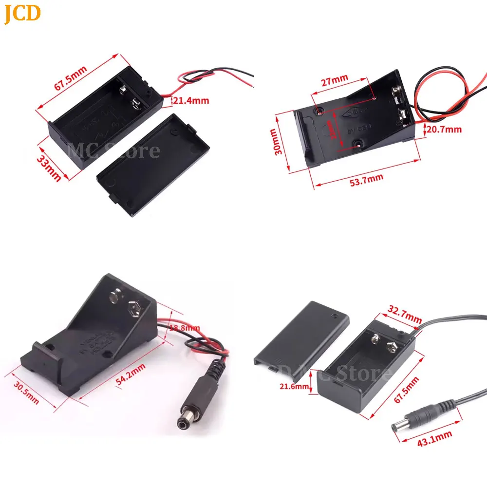 1/3/5/10Pcs 9V Battery Holder 9V Battery Box With Cover And ON/OFF Switch With Cable And DC5.5*2.1 Male Head 9V DIY Battery Case