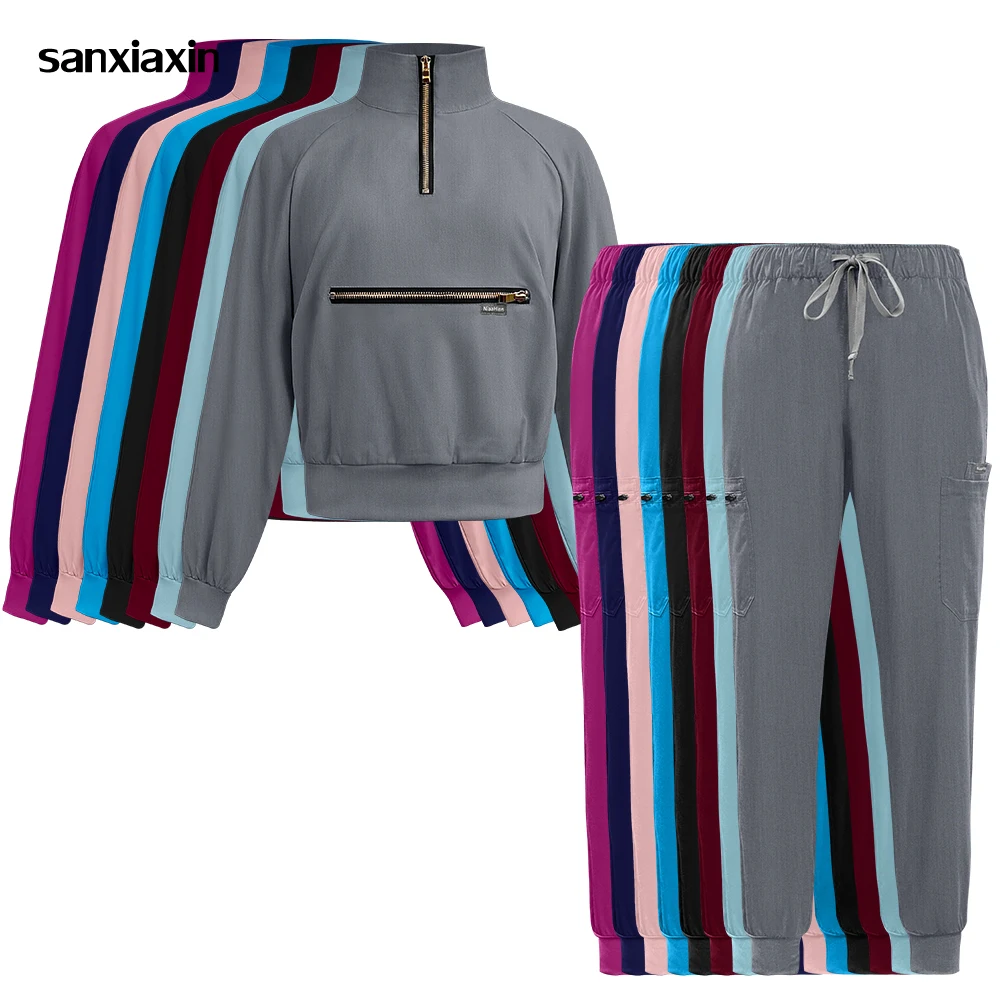 Werkkleding met lange mouwen Beauty Spa-uniformen Dames Ziekenhuis Verplegingskleding Veelkleurige stretchstof Kliniek Verpleegstersaccessoires