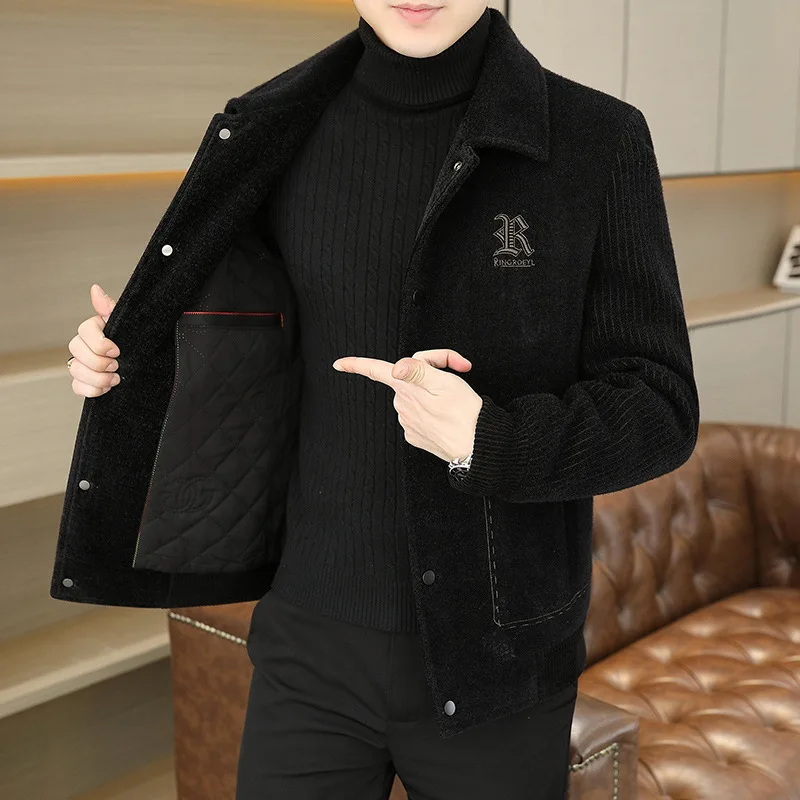 2023 Autumn and Winter New Golden Sable Fur Coat Men\'s Coat Korean Version Slim Fit Youth Casual Thickened Warm Polo Neck Jacket