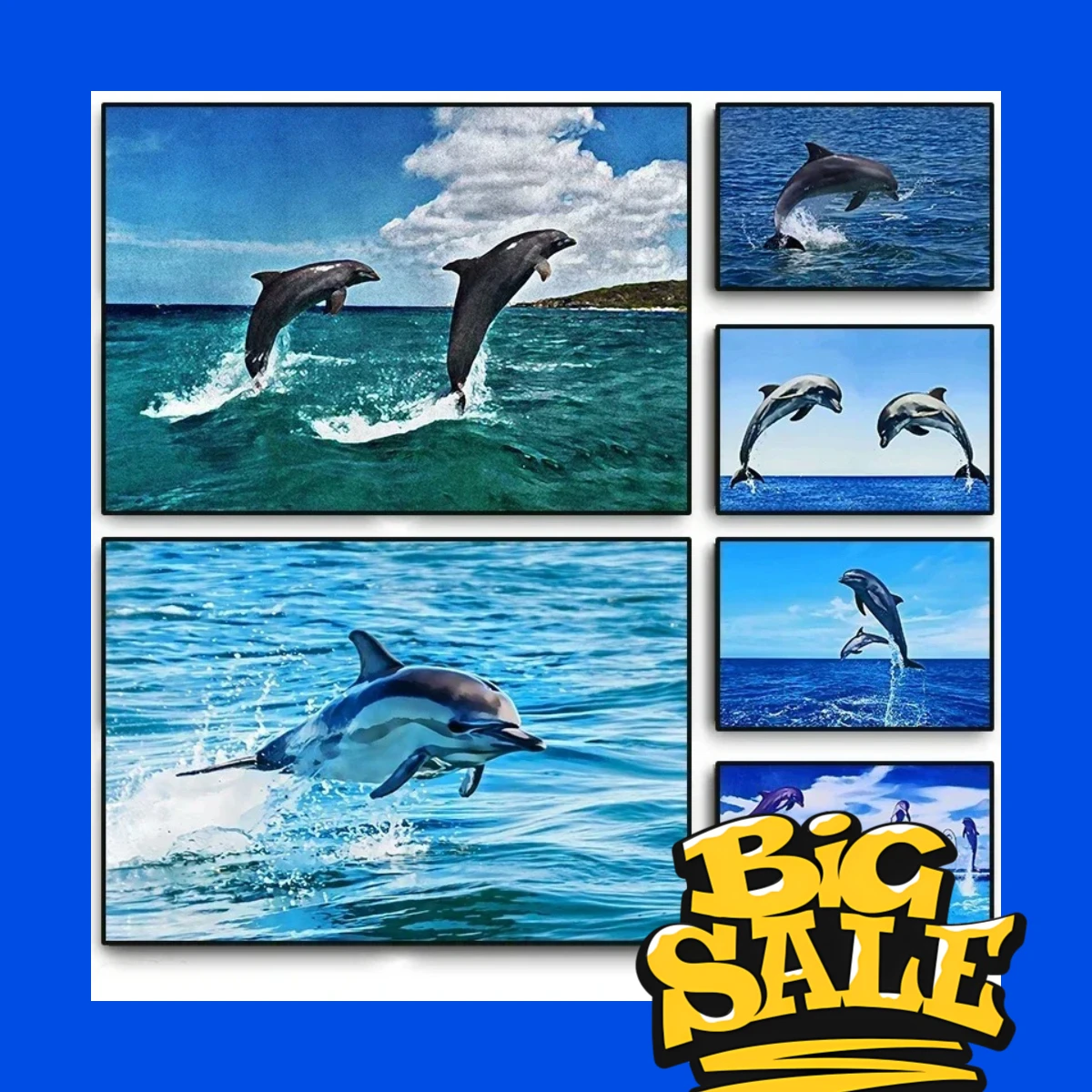Dolphins Dancing on Waves – Leaping Dolphins Sea Life Frameless Canvas for Living Room Home Decor Mural 2026