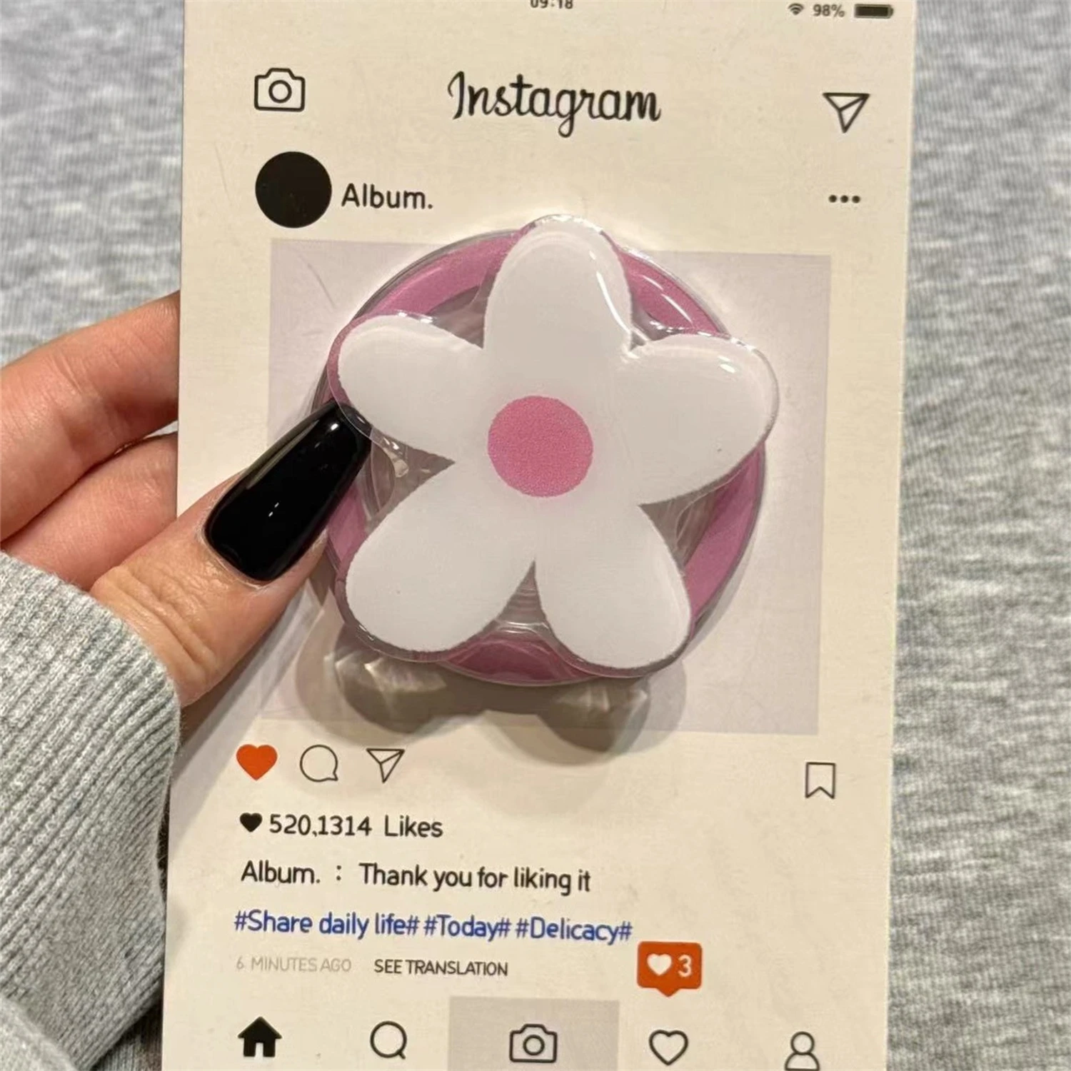 

Корейская магнитная подставка с розовым цветком Griptok, держатель для телефона, подставка для iPhone 15, универсальный держатель для аксессуаров Samsung