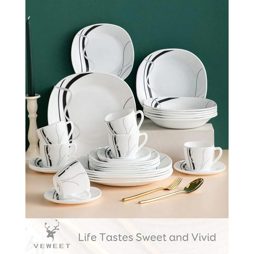 

30-Piece Dinnerware Set Ivory White Glassware Complete Tableware Dish Plates Dinner freight free