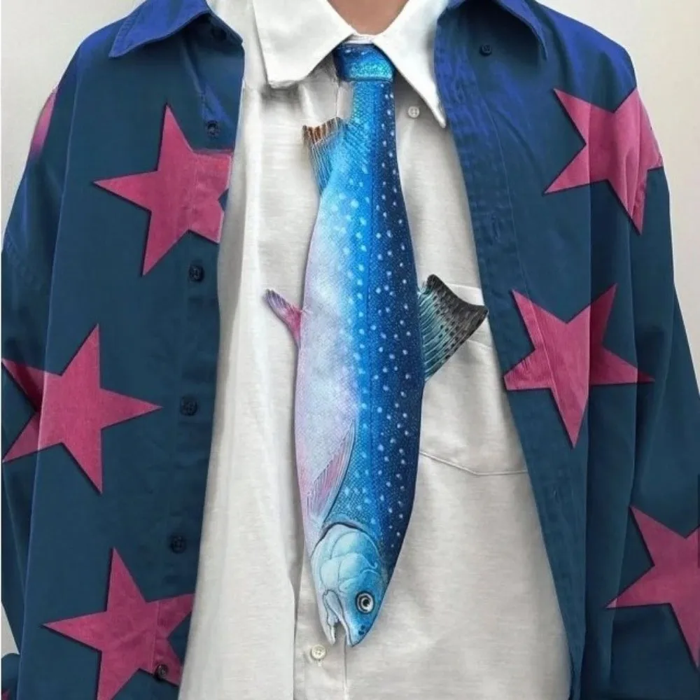 New Unique Fish-shaped Tie Lifelike Cartoon Animal Pattern Tie Funny Satin Fabric Creative Novelty Necktie Party Wear