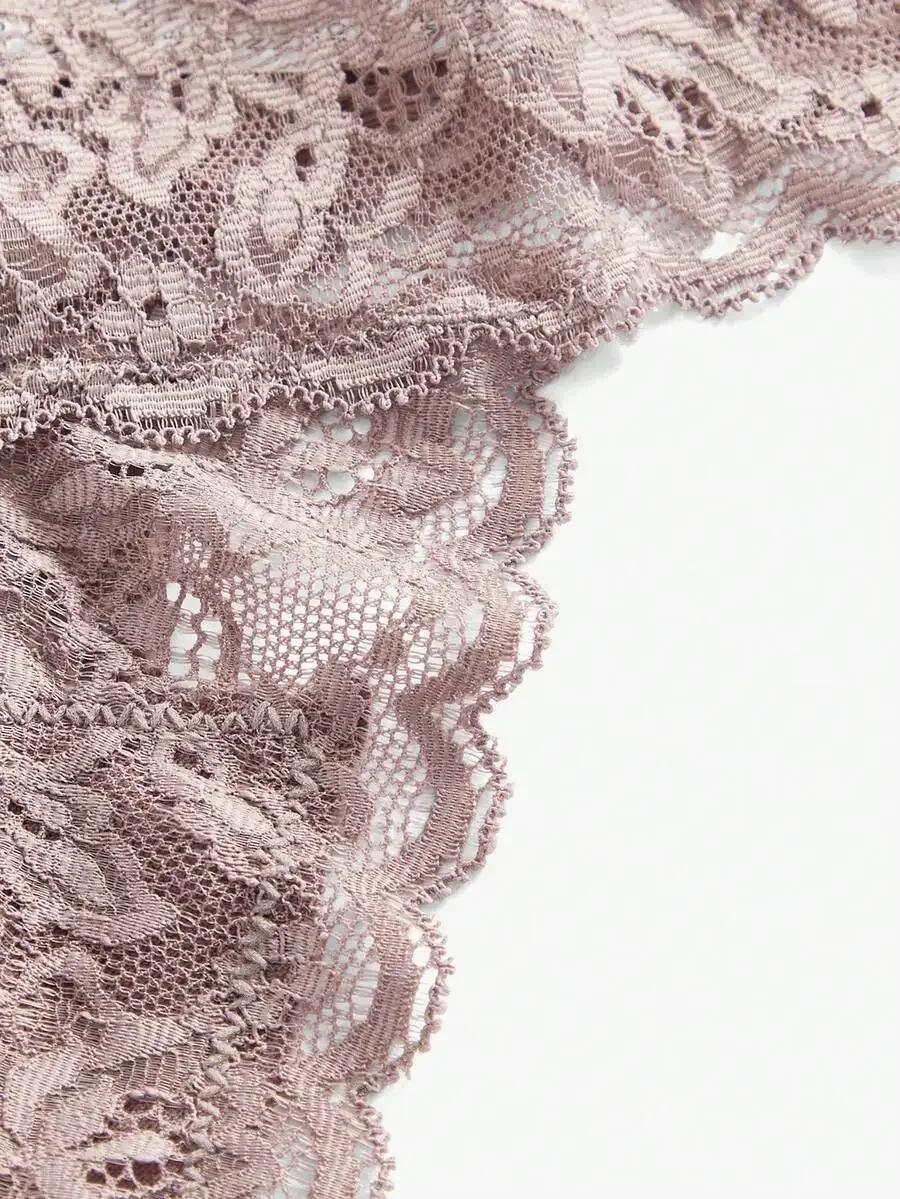 

4pcs Solid Lace Seamless Thong Panties For Women