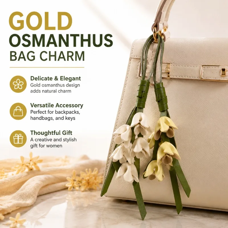 Vintage Elegant Golden Osmanthus Ornament, Soft PU Leather Backpack Hanging Decoration, Exquisite Versatile Handbag Pendant