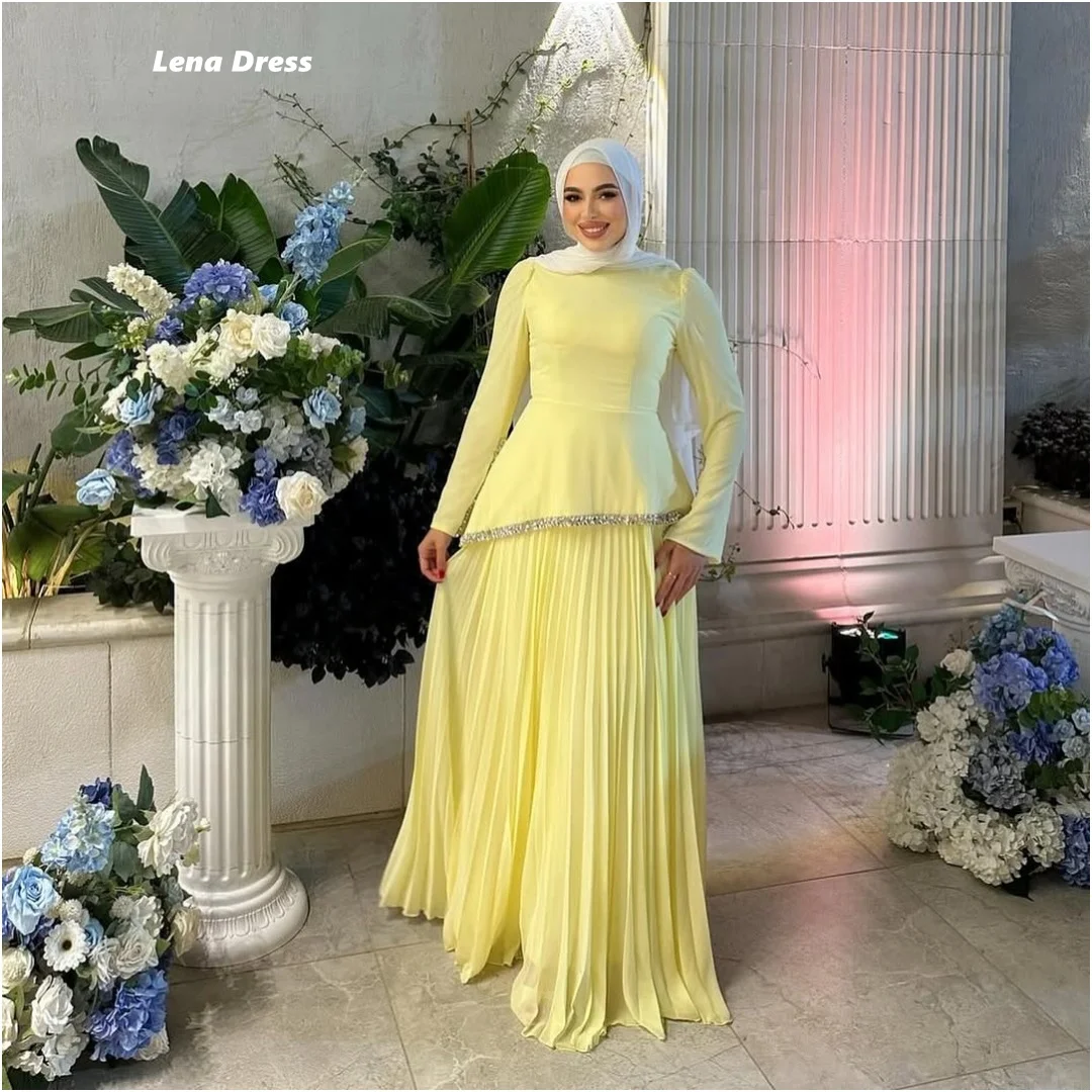

Lena Custom Made Evening Dresses Woman Elegant Long Evening Dress Woman Round Collar Line A Modest Prom Dress 2025 Yellow Party