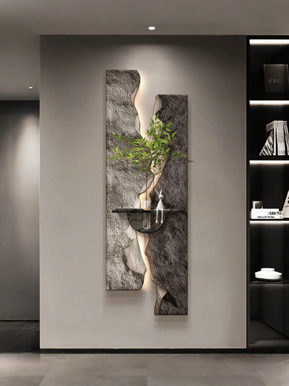 ضوء فاخر وراقية الشعور المائية النباتات الخضراء مدخل الديكور اللوحة مجردة الملمس ثلاثية الأبعاد الحجر الرملي الجدار مصباح #4