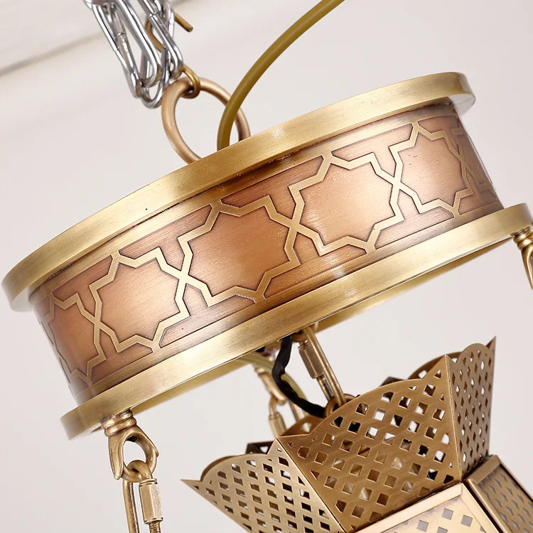 ثريا أوروبية LED لغرفة المعيشة وغرفة الطعام وغرفة النوم مصباح زجاجي غير لامع، ثريا نحاسية على الطراز العربي #4