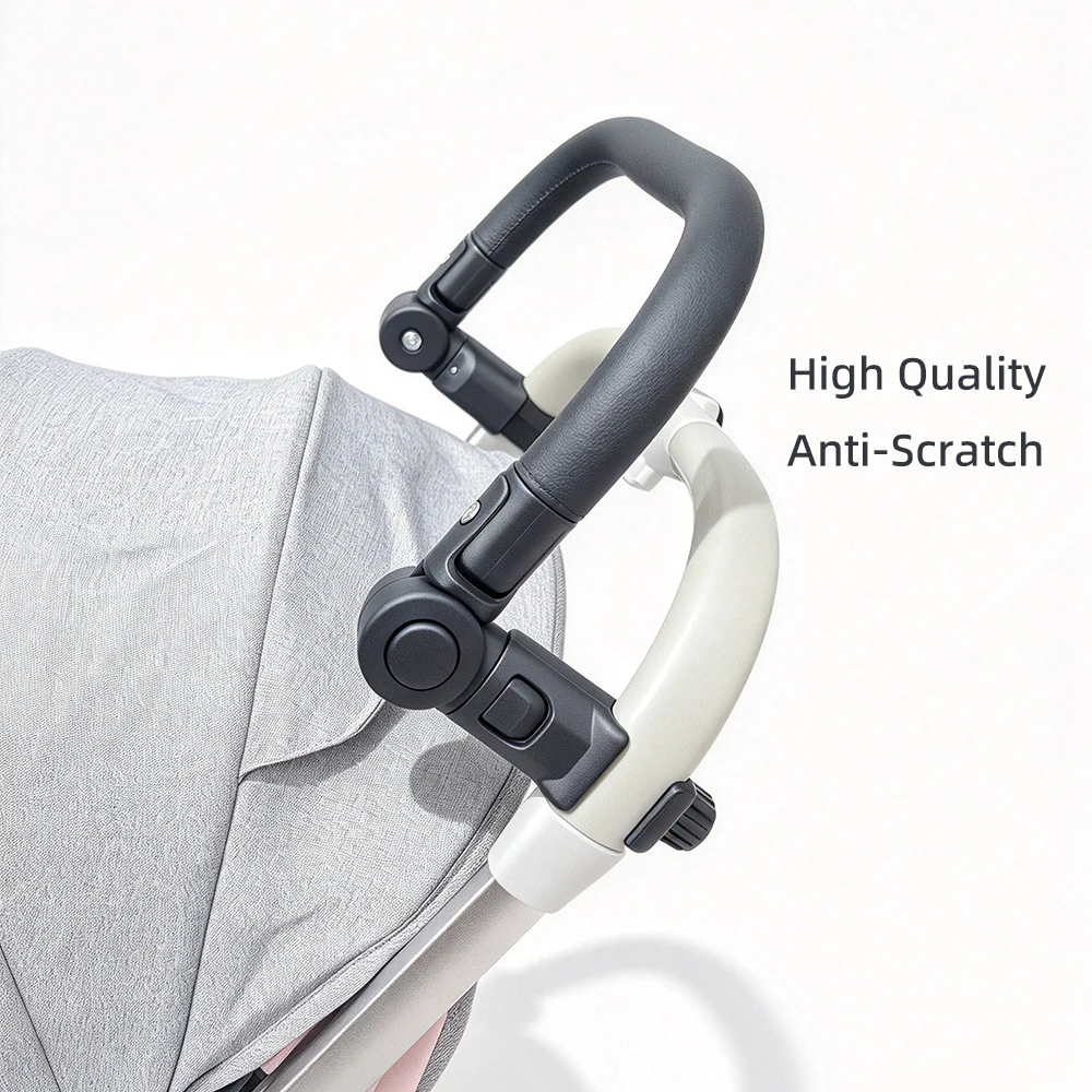 Universal Baby Stroller Armrest Bumper Bar Handle Crossbar Accessories for 95% Prams Black PU Leather Guardrail Handlebar