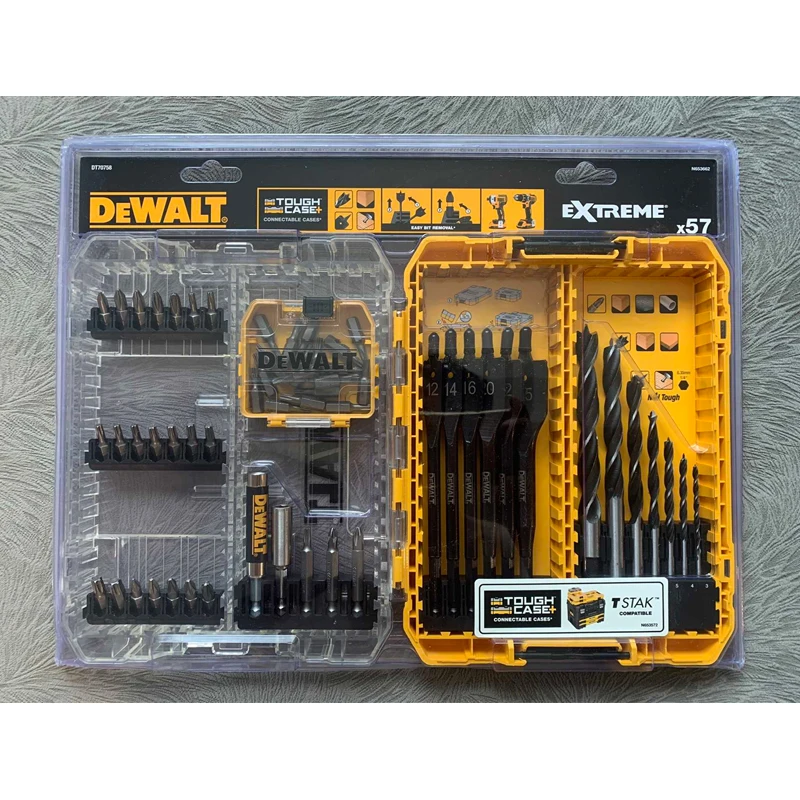 DEWALT DT70758 57Pcs Mixed Drill Drive Bit Set with Brad Point and Extreme Flatwood Bits for Electric Screwdriver Drill