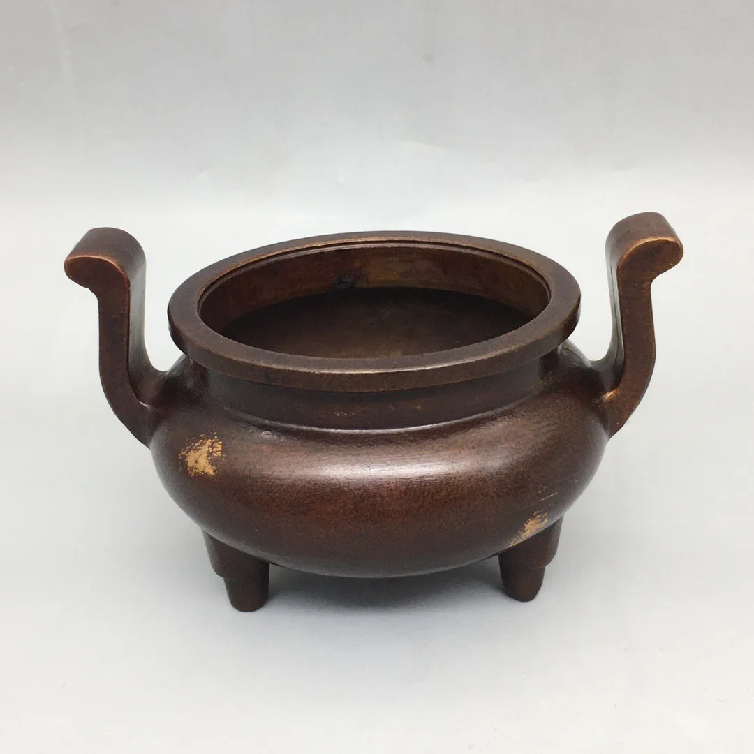 

Antique incense burner annual three-legged ismall ruyi ear bronze handicraft pure copper i ornament