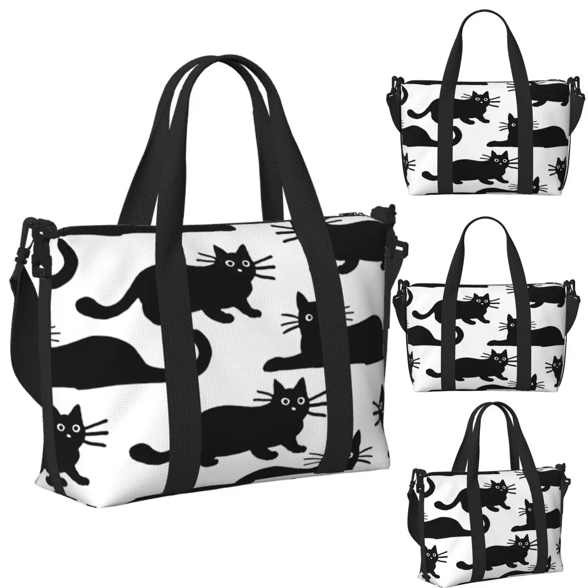 

Пляжная дорожная сумка на заказ Black Cat 1, большая вместительная сумка-тоут для тренажерного зала, йоги, женская дорожная сумка для покупок