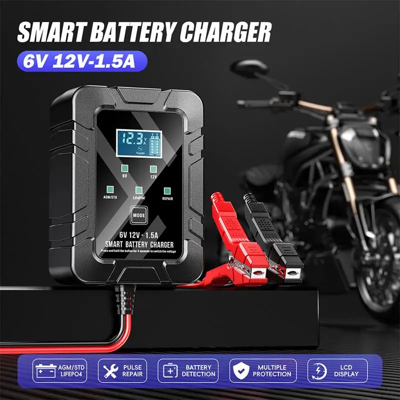 Motorcycle Battery Charger 1.5A Motorcycle Trickle Charger Motorcycle Battery Maintainer For Deep Cycle Batteries