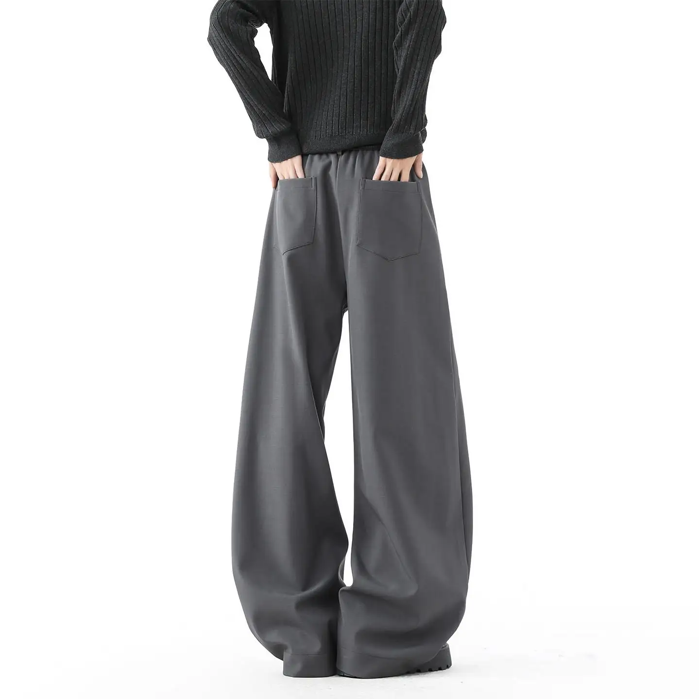 

Men's Autumn Winter Thiened Fce Wide Leg Pants Knife Casual Trousers American Sle Loose Fit High Waist Slimming