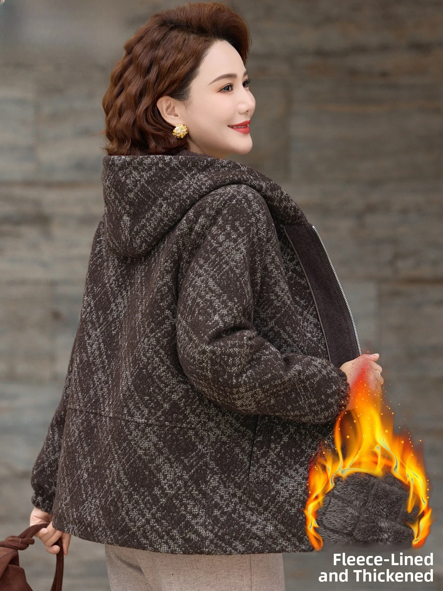 

Утепленное шерстяное пальто для женщин: зимнее, теплое, повседневное, на молнии, с капюшоном, на хлопковой подкладке, большого размера, для женщин среднего и старшего возраста