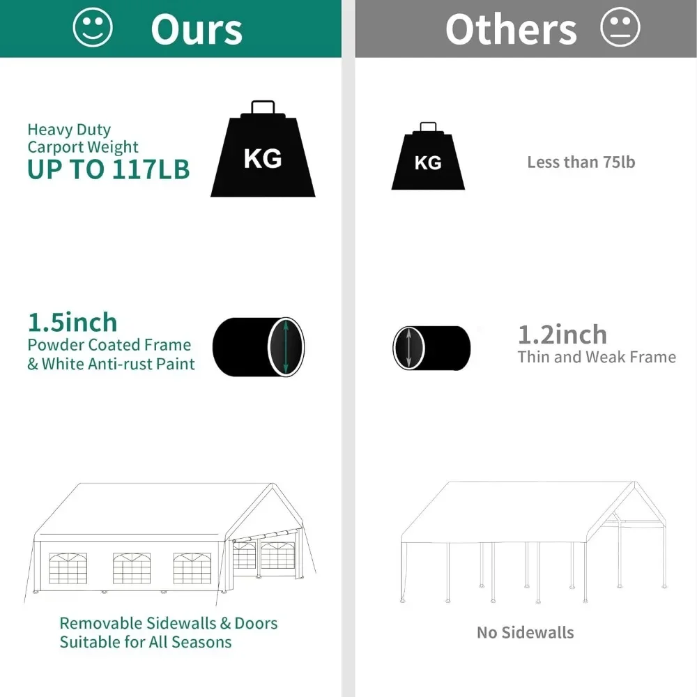 20x40ft Party Tent, Outdoor Wedding Shelter, Upgraded Galvanized Canopy with White Roof, Removable Sidewalls and 4 Storage Bags