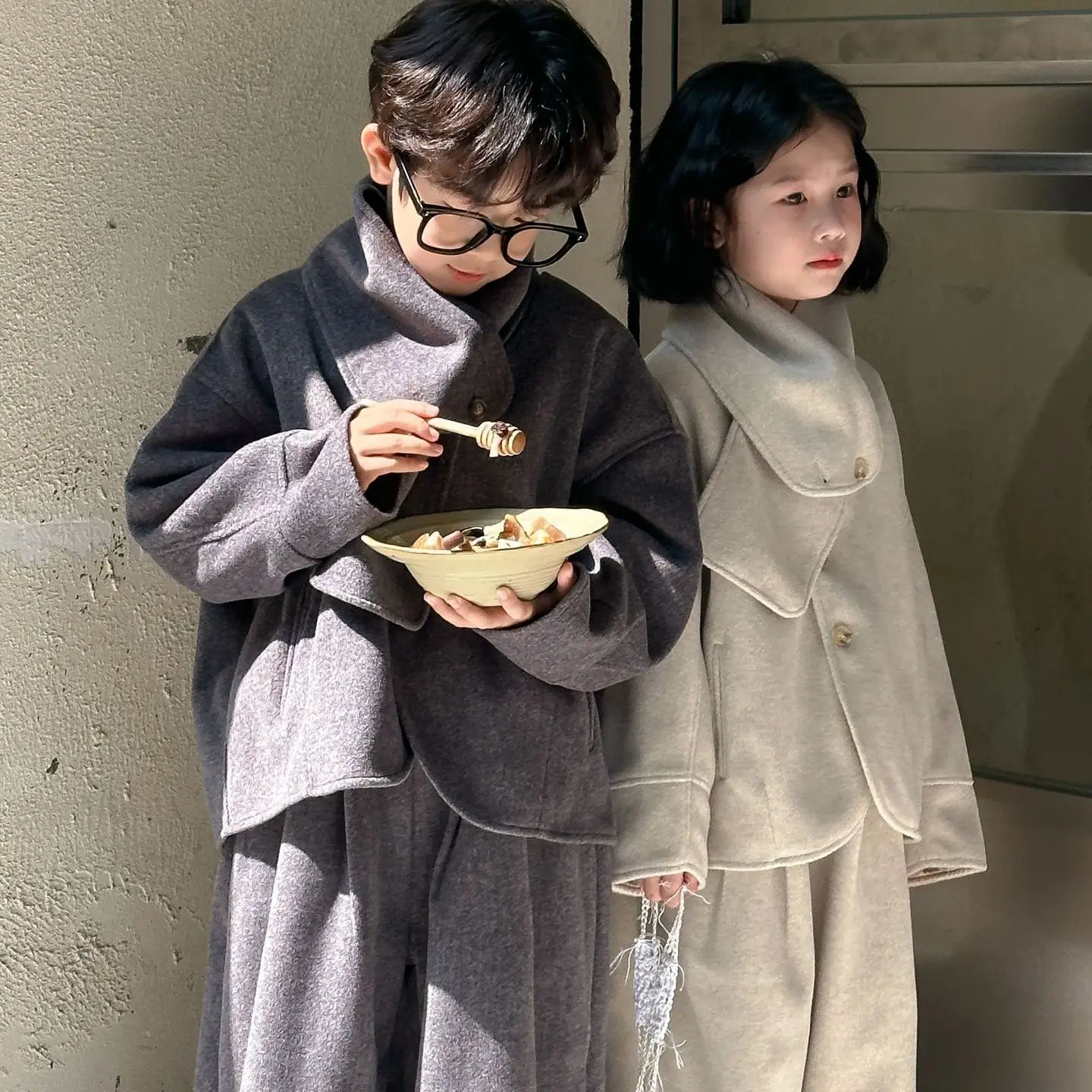 Fashion Boys Girls Suits Autumn Winter Solid color woolen Coat+ Loose Pants 2pcs Kids Sets Casual Sportwear Handsome Clothes image 4