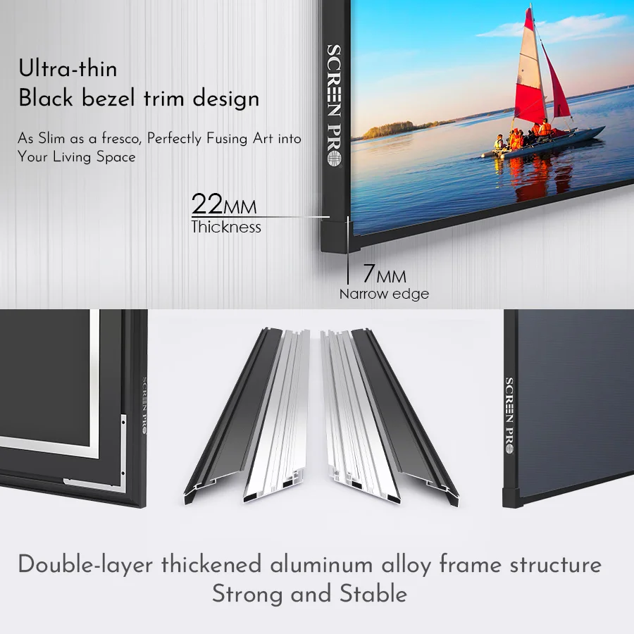 2025 Hot Nano Grey Crystal ALR Projector Screen Ambient Light Rejecting Fixed Frame 0.7CM Ultra Narrow Border CLR 8K Projection