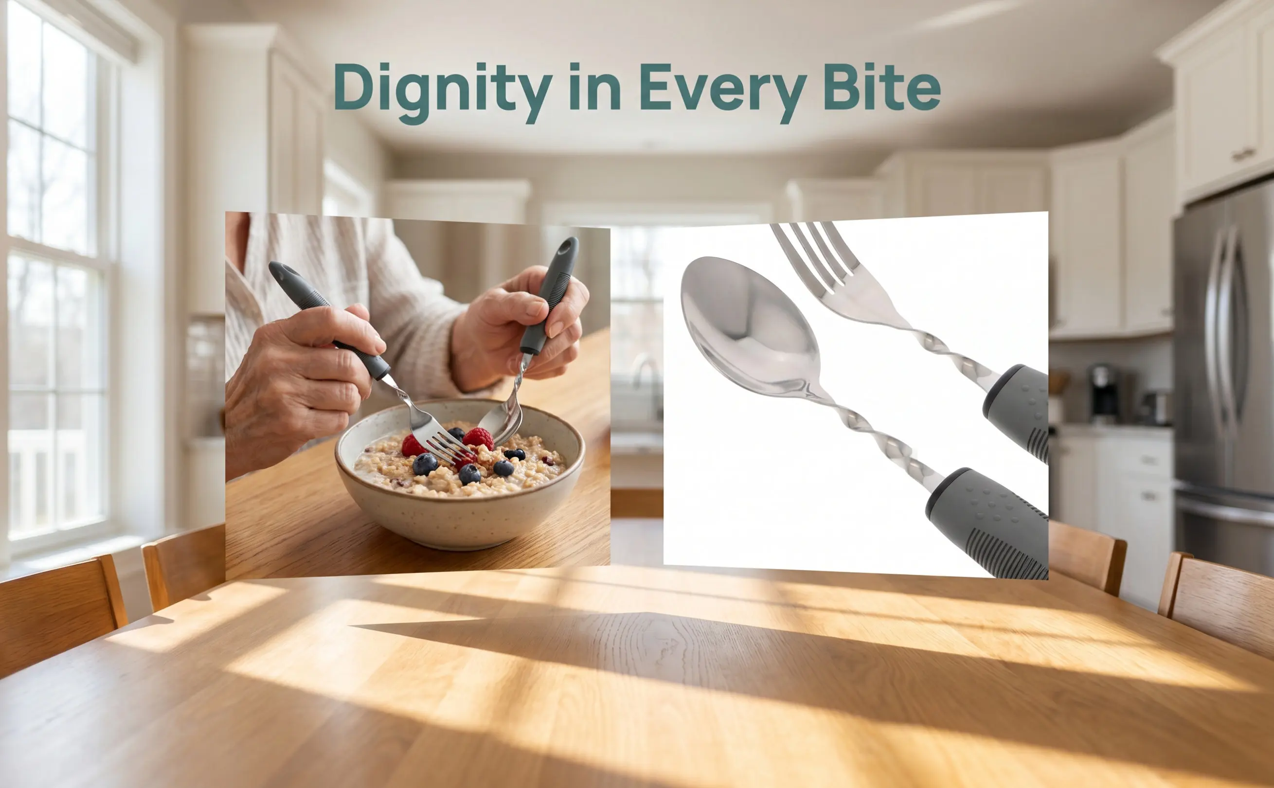 1Set Elderly Adaptive Utensils Stainless Steel Bendable Anti Tremor Spoon Fork Weighted Eating Utensils for Disabled Hand Care